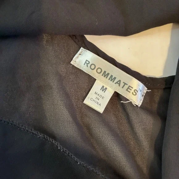 Roommates Black Beaded Tank Top Chain Strap Medium Sheer Racerback Mob Wife Goth - Picture 3 of 7